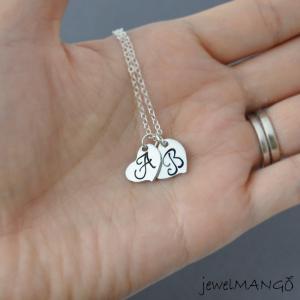 Dainty Two Hearts Initial Necklace , Two Heart,..