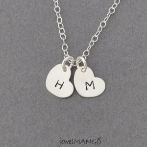 Two Hearts Initial Necklace, Person..