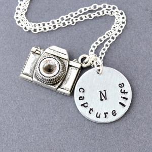 camera necklace, Personalized initi..