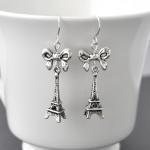 Antique Silver Eiffel Tower Earrings, Paris..
