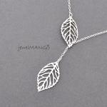 Lariat Leaf Necklace, Leaves Necklace, Leaf Charm,..
