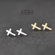 -FREE SHIP- Cross stud earrings -gold or silver
