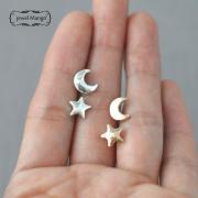 -FREE SHIP- moon and star stud Earrings - gold or silver