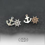 -FREE SHIP-Ship Wheel and Anchor Stud Earrings - gold or silver, silver anchor stud, gold anchor stud, post earrings, Nautical Jewelry, high polish