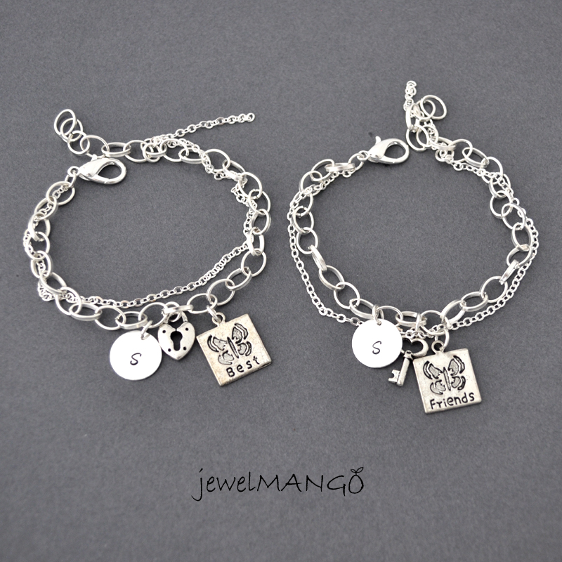 Friend Bracelet, Friendship Bracelet Set, Bff, Key And Lock, Besties, Monogram Jewelry, Initial Bracelets, Friends Bracelet Set