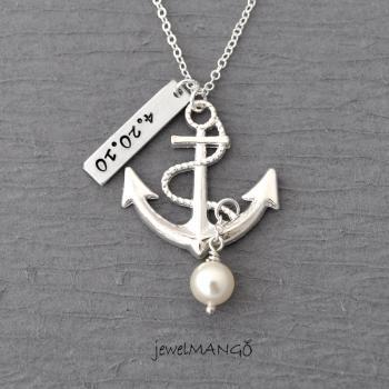 Personalized antique anchor necklace, keepsake necklace, special day necklace, anniversary, wedding date, engagement by ZADOO